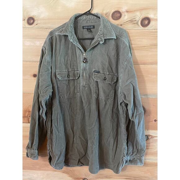 Vtg 90s Structure Corduroy Shirt Shacket Utility Jacket Pullover 1/4 Zip Chore L - Picture 1 of 7